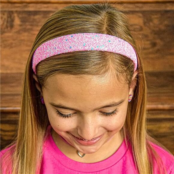 Girl glitter headband pink iridescent non slip kids hair accessory cute fit girl - Picture 3 of 7